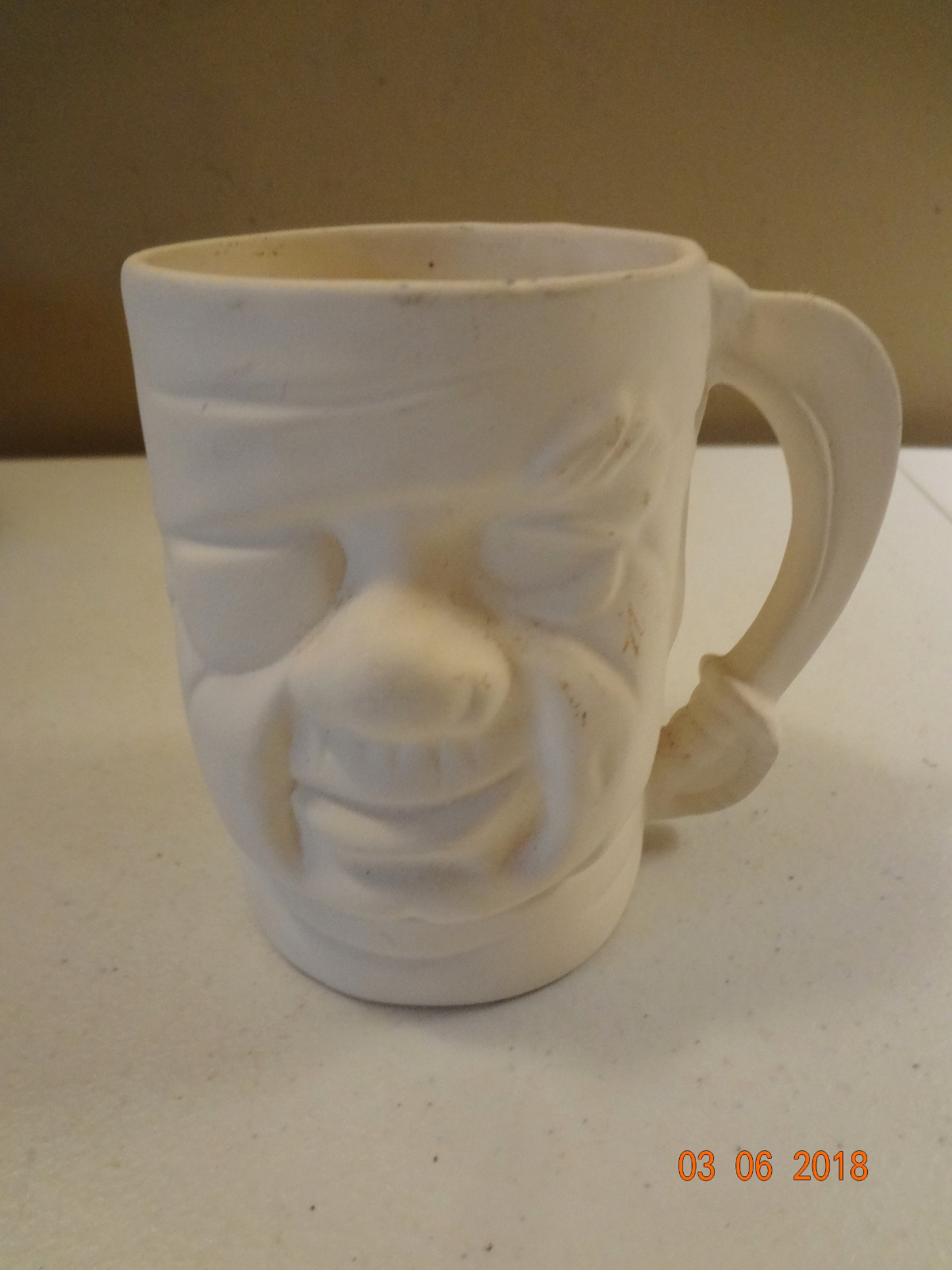Vintage 70s Handmade Ceramic Bisque Ready to Paint Pirate Mug