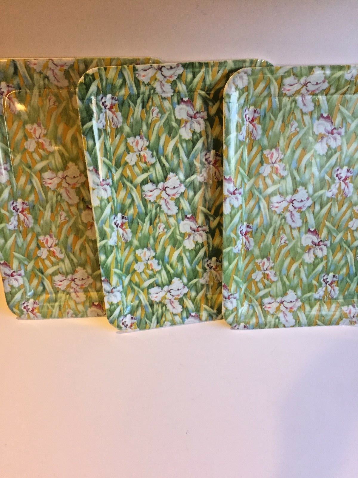Retangular Serving Trays Set Of Three Iris Floral Spring/ Easter 16.5