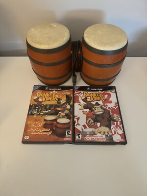 Donkey Konga And Donkey Konga 2 (Nintendo GameCube) With DK Bongos CIB Complete.