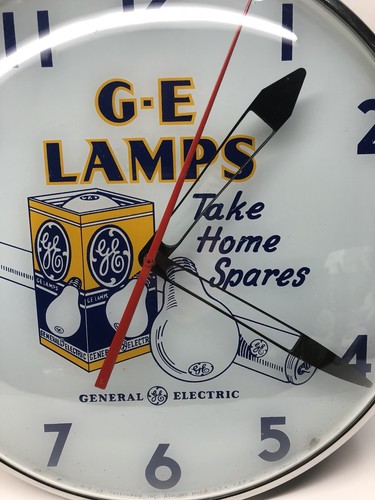 1950’s G.E. LAMPS Advertising Clock 15” General Electric TELECHRON Light Bulbs