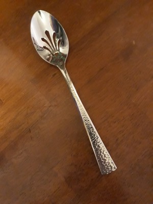 Gorham BISCAYNE Stainless Slotted Serving Spoon 9 1/8'' Hammered 18/10 Glossy