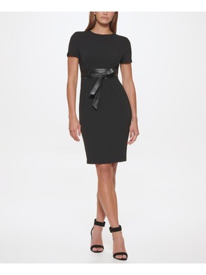 

CALVIN KLEIN Womens Black Scuba Crepe Leather Belt Dress Petites, Черный