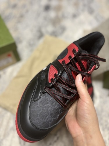 Pre-owned Gucci Authentic  Basket Low "black Red" Mens  11.5 ( Us 12)