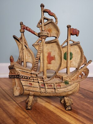 Vintage Cast Iron Door Stop  Ship By Hubley. Hand Painted. Nautical Decor