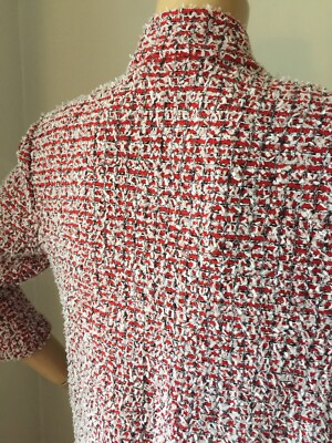 Pre-owned St John Knit Size 12 Skirt Suit Venetian Red & White Tweed Wool Rayon