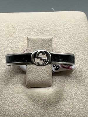 GUCCI Sterling Silver & Black Interlocking G Ring YBC70162 NEW Retail $310  7