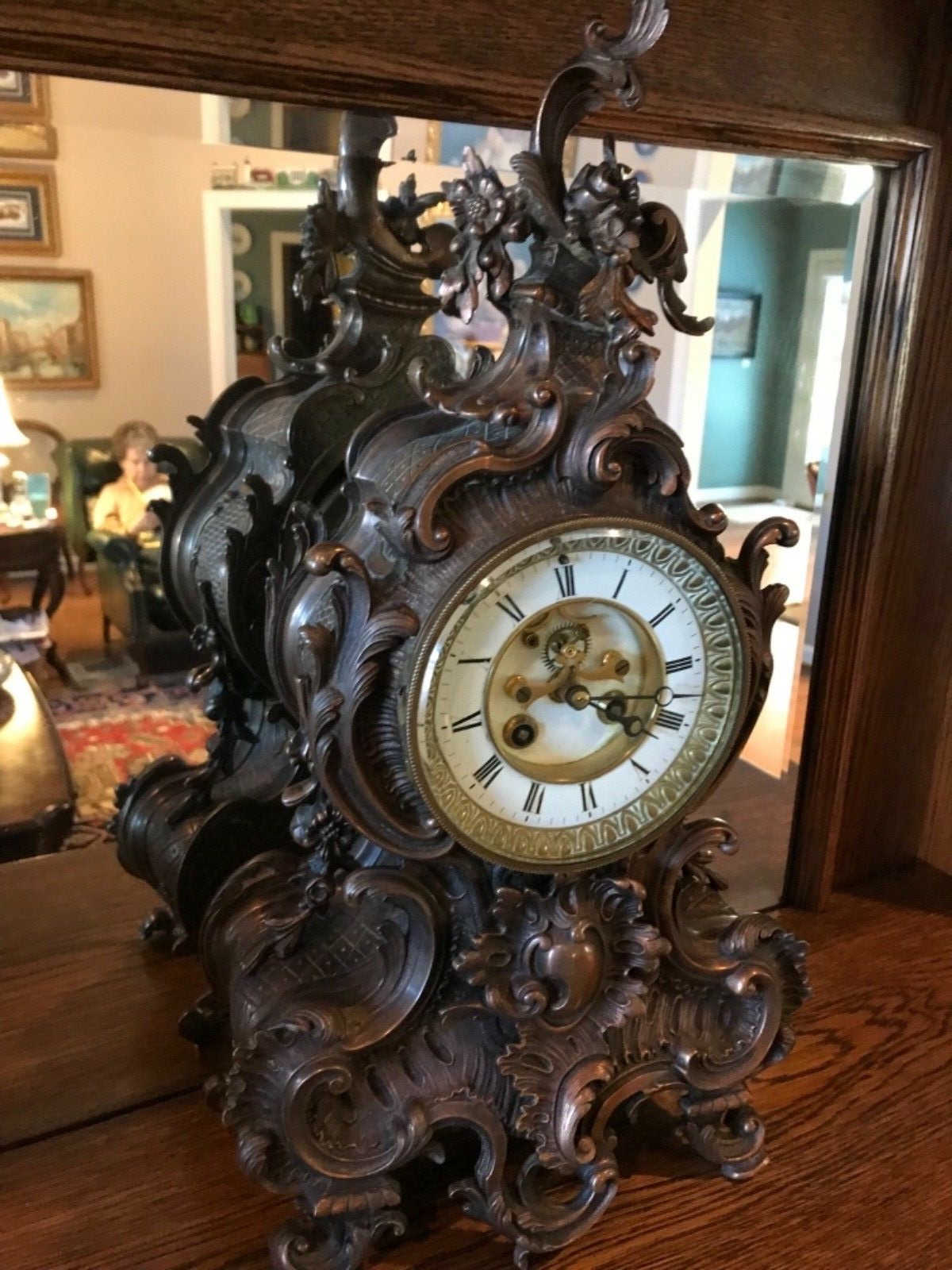 Antique 19th c. French Ormolu Bronze Mantle Clock with Open Escapement