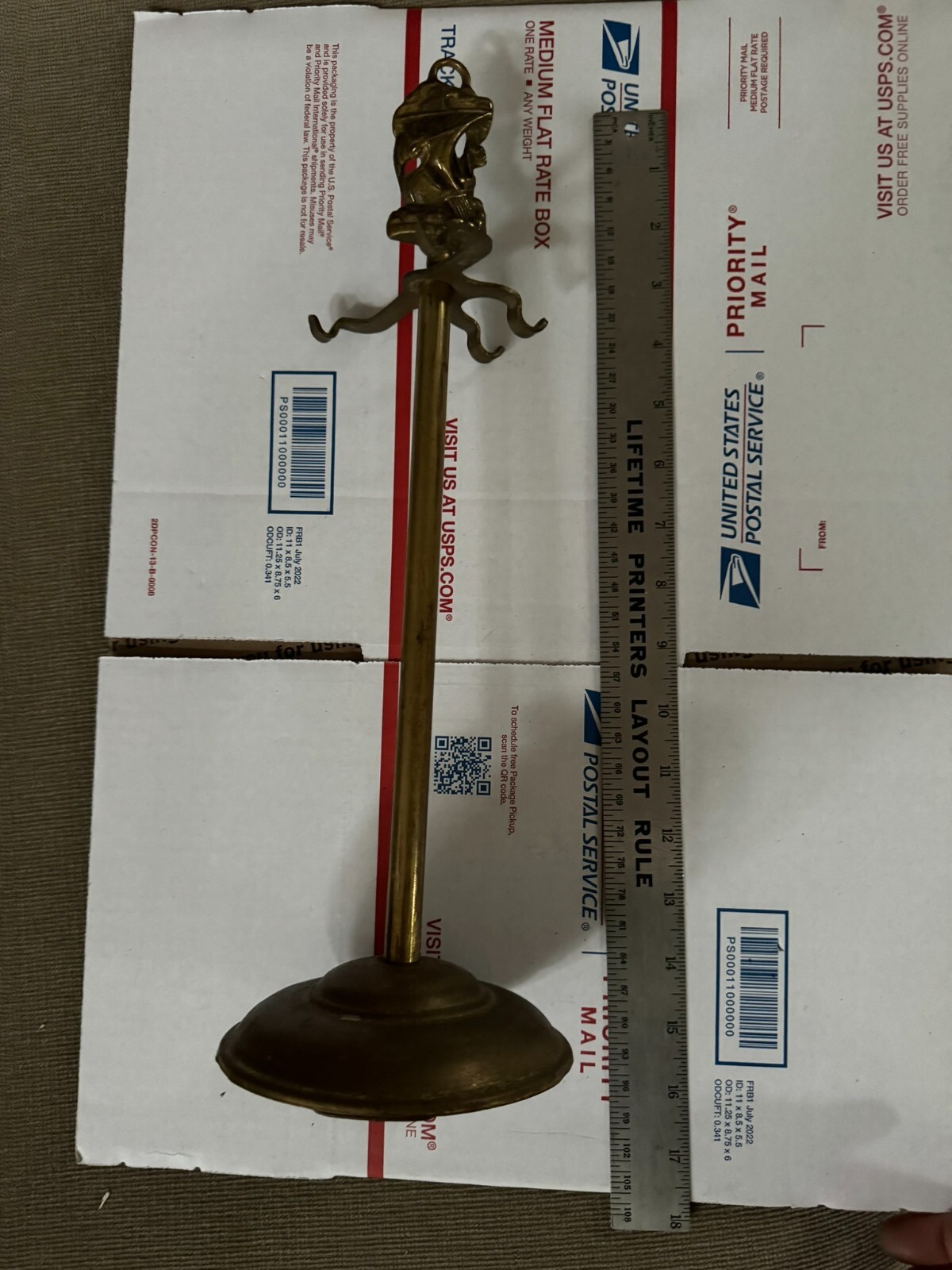 Vintage Nautical Solid Brass Fireplace Tools Mini Stand Holder Only 15"H