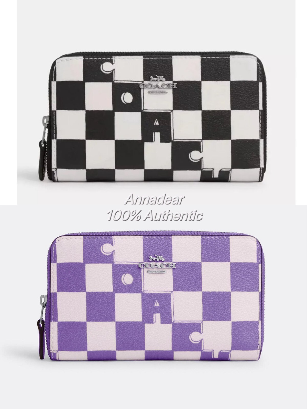 【COLOR iN ID】zip point coach jumper NWT Coach Medium Id Zip Wallet With Checkerboard Print CR789