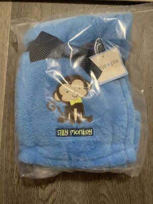 Cutie Pie Blue Silly Monkey Baby Blanket Sherpa 