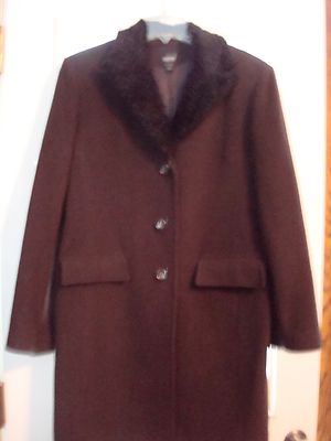 Ladies ESPRIT OUTERWEAR Coat Brown 80% Wool Faux Fur Sz L
