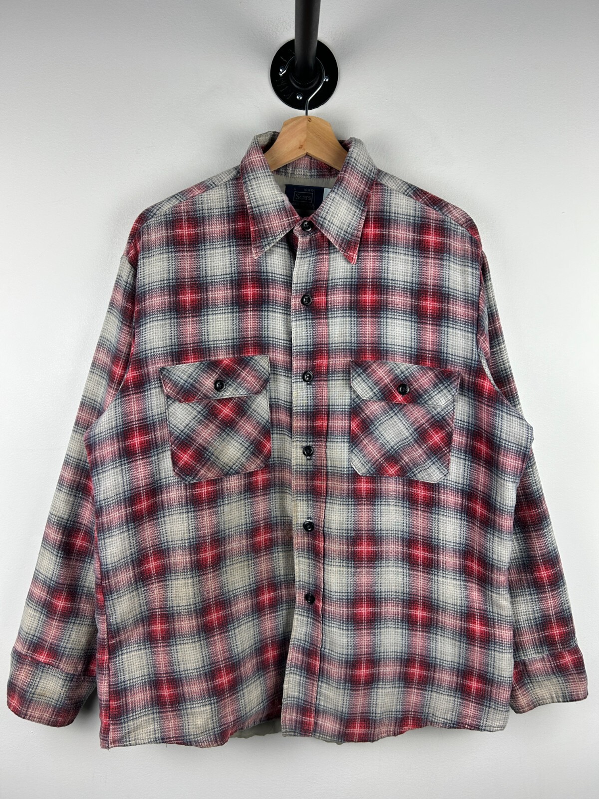 Vintage 70s Sears Made In USA Red & White Checkered Flannel