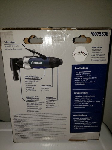Kobalt 1/4 Inch Air Angle Die GrinderFree speed: 20,000 RPM