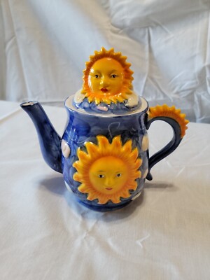 Home Essentials Sun Theme Teapot By Pan Ware Blue And Orange Unique