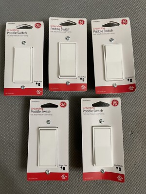 GE Grounding Paddle Rocker Switch - Single Pole (white) - 5 pack