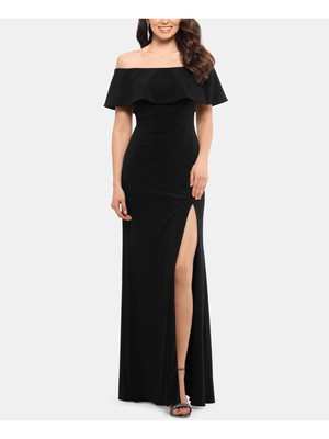 XSCAPE Womens Navy Slitted Off Shoulder Full-Length Body Con Dress 6