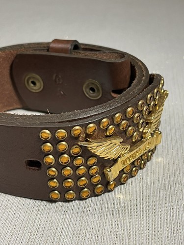 Pre-owned Handmade Robins Jean, Hand Made Leather Belt W/ Gold Swarovski 100% Hand Made In Italy