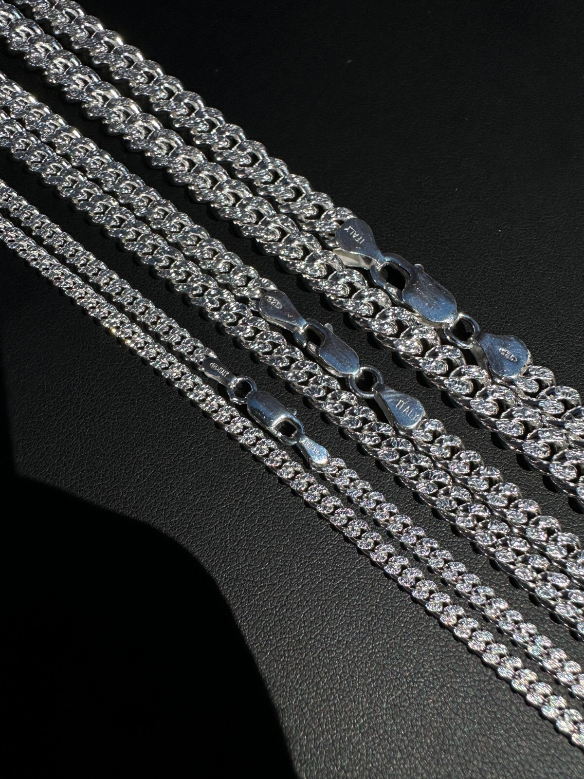 Miami Cuban Chain Diamond Cut Real 925 Sterling Silver Bracelet Necklace 3-7mm