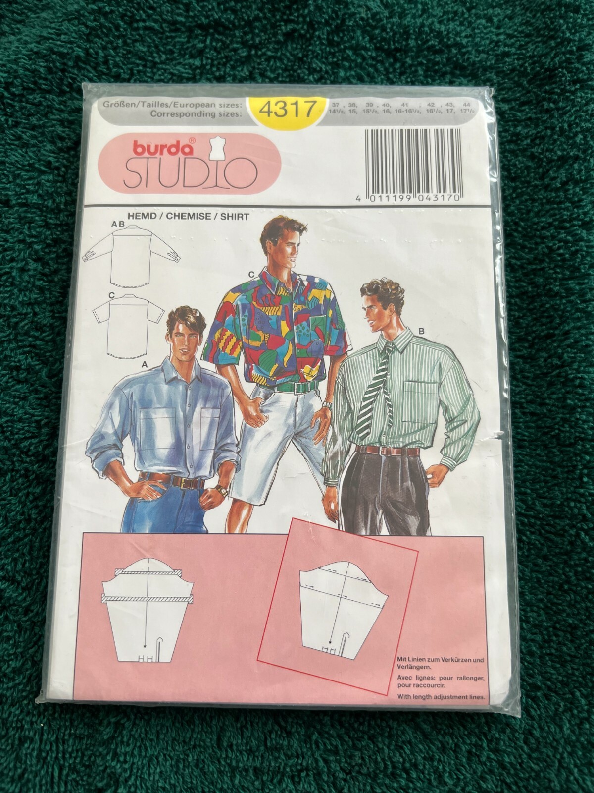 4317 Burda PATTERN ~ Size 14 1/2 - 17 1/2 ~ ~ ~ ~ ~ Listing
