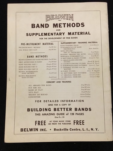 The Belwin Band Builder part 1 - B flat Cornet (Trumpet) - 1953 instr book