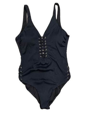 【INCHANT ME】Flat Ribbed Deep-Slit Wrap One Piece TiniBikini Strappy Deep Plunge Textured One Piece Solid
