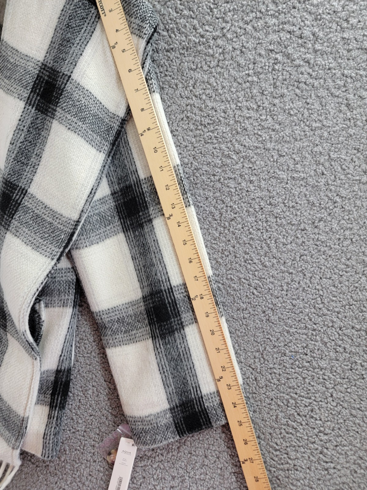 AQUA Scarf Collar Coat Women's S Black/White Check Wool Blend Patch Pocket L/S - Picture 4 of 12