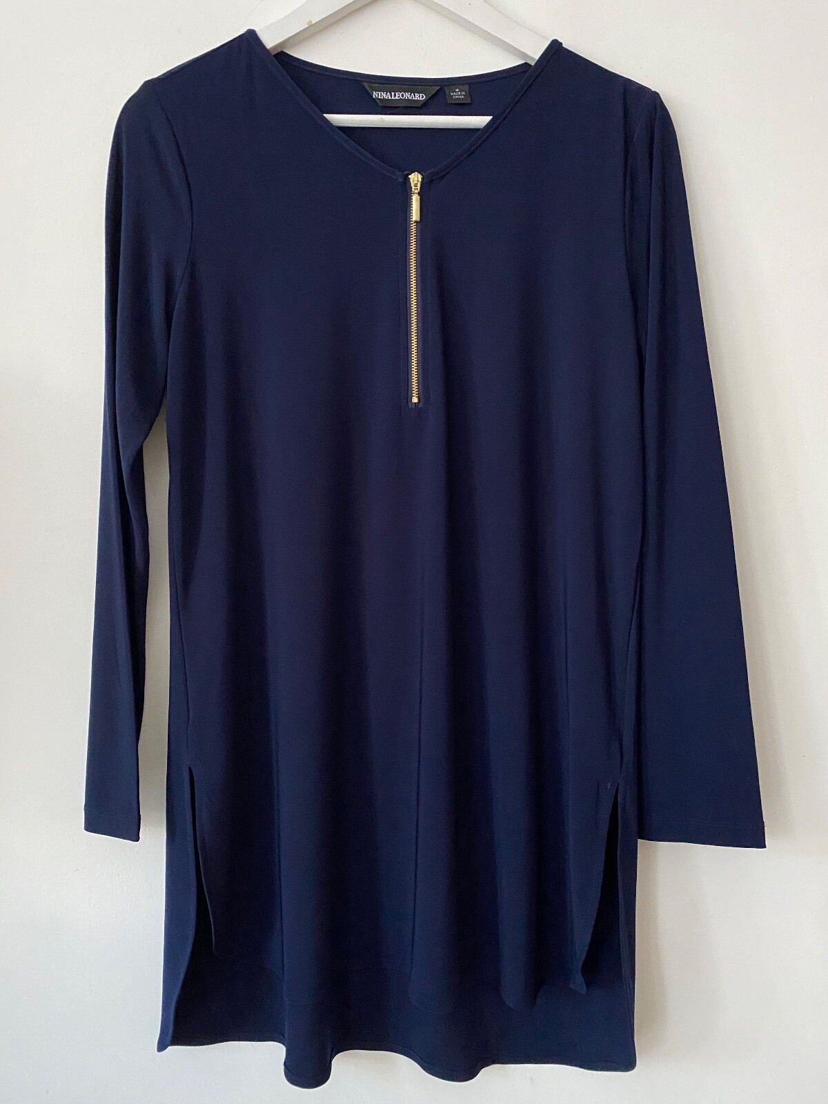 Nina Leonard Zip Low Tunic Top Navy, Red S, M - Picture 5 of 7
