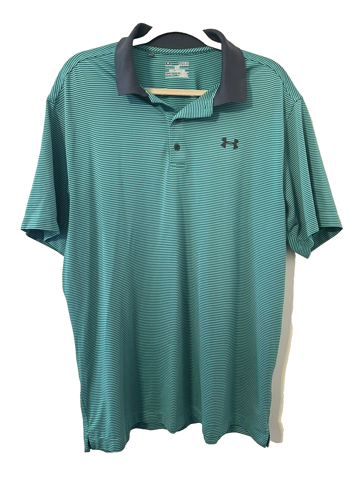 Under Armour Size X Large Heat Gear Green Striped Loose Athletic Fit Polo