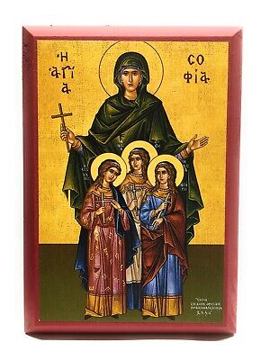 Orthodox Icon of St Sophia and her Children, Faith, Hope, and Love (5'' x 7'')