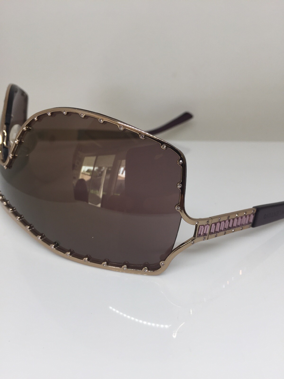 Pre-owned Valentino Shield Sunglasses  5435 Sunglasses W/ Swarovski Crystals In Shiny Silver & Red Logo & White Temples