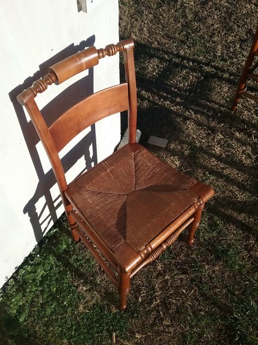 Antique Henkel & Harris Wooden Chairs Woven Rush Seats 1957
