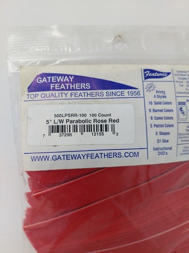 100pk Gateway Feathers 5" Left Wing: Parabolic Rose Red 500LPSRR-100