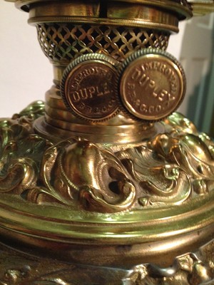 ORNATE KEREOSENE LAMP BASE ELECTRIFIED BRISTOL BRASS AND CLOCK CO. BRISTOL CONN.