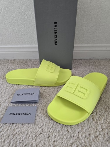BNIB Balenciaga BB Logo Pool Slides Sandals Green, Shoes BNIB Balenciaga BB Logo Pool Slides Sandals Green, Shoes