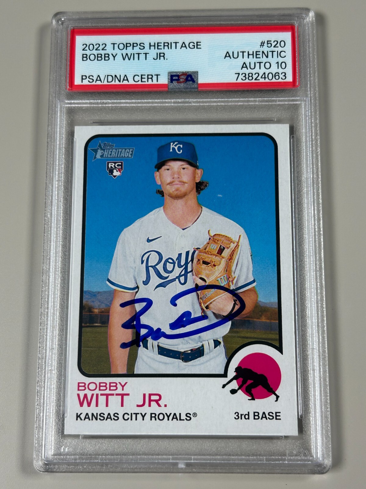 Bobby Witt Jr Signed 2022 Topps Heritage Card #520 PSA 10