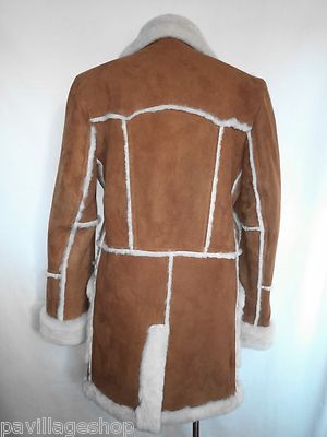 Pre-owned Ours Men's Open Seam Marlboro Sheepskin Coat In Tan W/ White