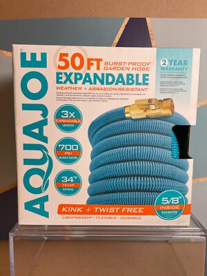 Aqua Joe Expandable Kink Twist Free Garden Hose with Brass Valve 5/8'' 50 Ft