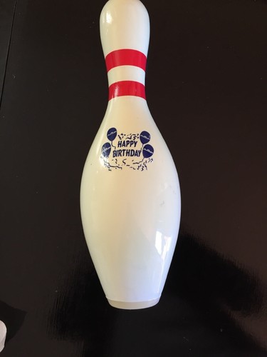 AUTHENTIC AMF FULL SIZE RED STRIPES BOWLING PIN 15'' - Happy Birthday