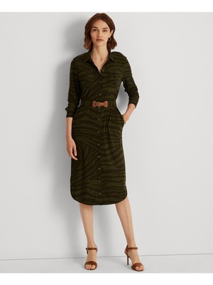 

LAUREN RALPH LAUREN Женское зеленое платье-рубашка с поясом и длинными рукавами, Зеленый