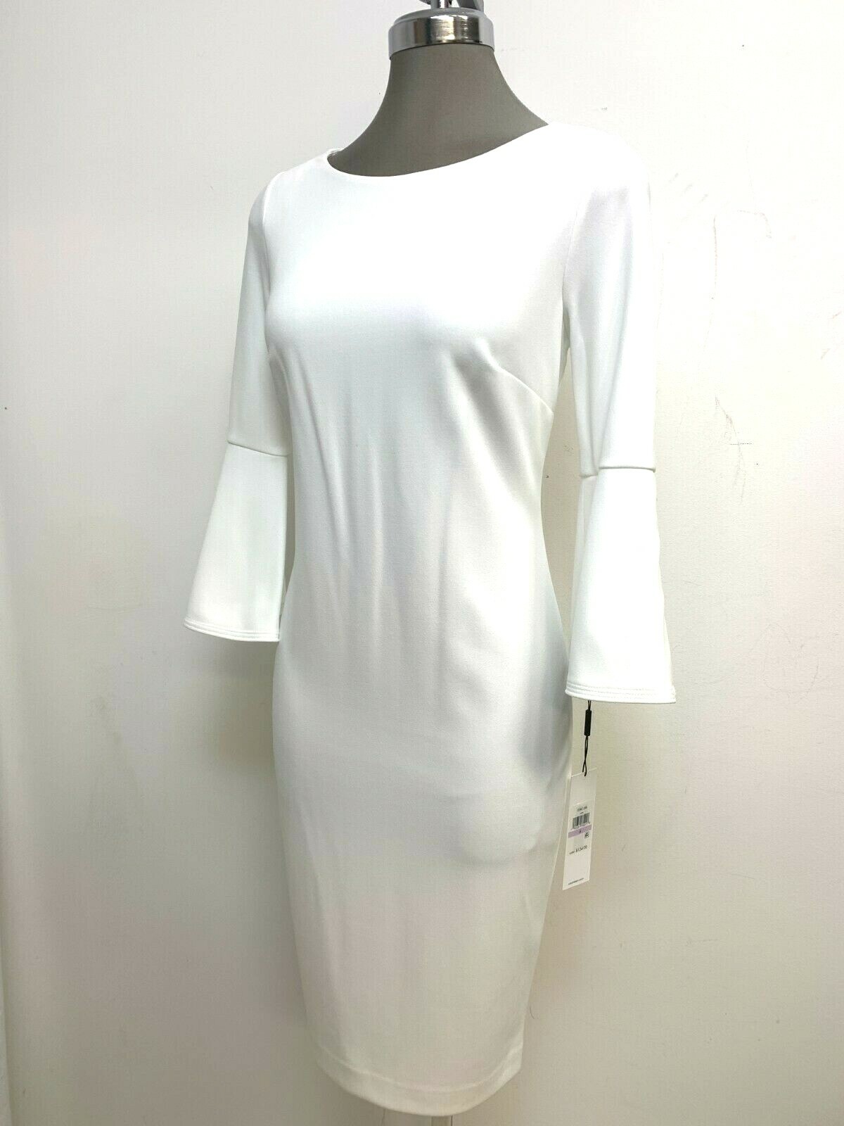 Calvin Klein NWT Белое КРЕМОВОЕ платье-футляр с расклешенным рукавом и жемчужной отделкой, женский размер 6