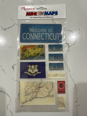 Reminisce Mini Maps Connecticut Self Adhesive Epoxy Embellishments 3-D Stickers