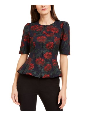 Женский формальный топ NANETTE LEPORE темно-синего цвета с баской спереди на молнии Размер: 0