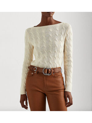 

LAUREN RALPH LAUREN Женский бежевый вязаный свитер с вырезом лодочкой и длинными рукавами