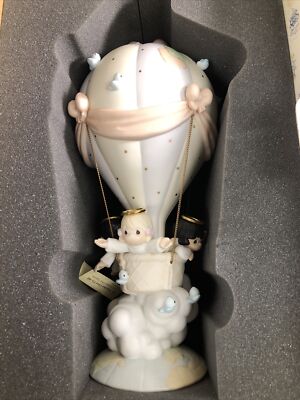 New 1999 Precious Moments He Watches Over Us All Hot Air Balloon Angels Clouds
