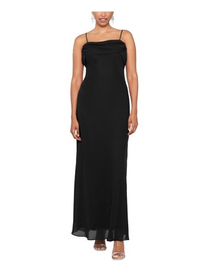 BETSY & ADAM Womens Black Lined Draped Topline And Back Maxi Dress Petites 10P