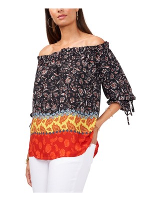 Женский черный плиссированный топ с завязками и манжетами VINCE CAMUTO с рукавом 3/4 и открытыми плечами XS