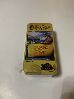 Master Pieces Cat Nips 500 Piece Puzzle In Metal Tin ''Kool Kat'' Hot Rod NWT