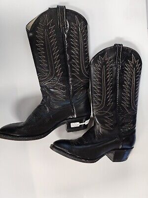 Dan Post Men's Black Leather Milwaukee White Embroidery Pull-on Cowboy Boot sz 8