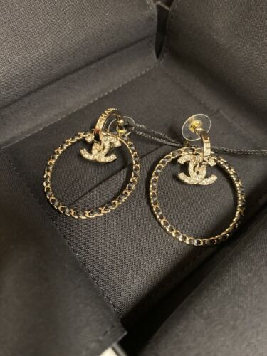 CHANEL CC Logo Hoop Earrings Gold Color With Crystals | eBay CHANEL CC Logo Hoop Earrings Gold Color With Crystals | eBay