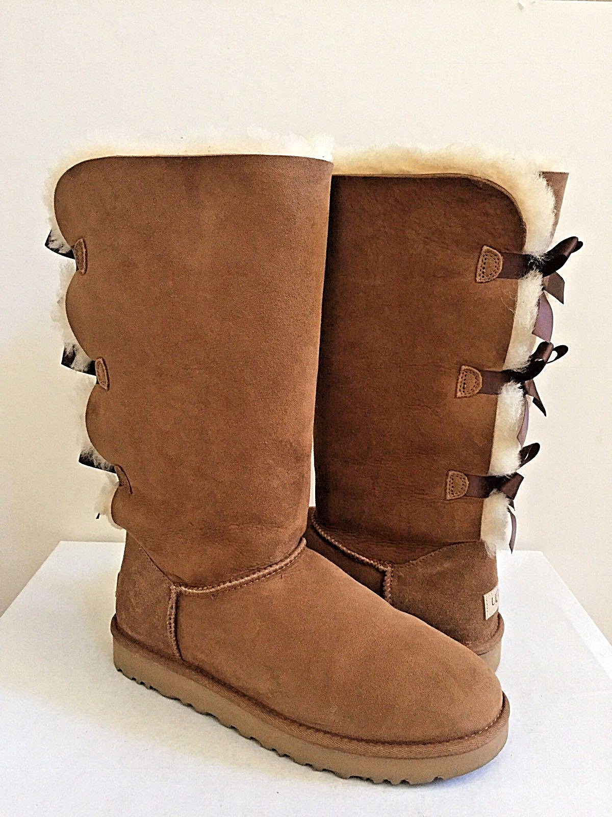Pre-owned Ugg Bailey Bow Ii Tall Triplet Chestnut Water Resistant Usa 9 / Eu 40 / Uk 7.5 In Brown